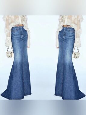 Fishtail Denim Maxi Skirt